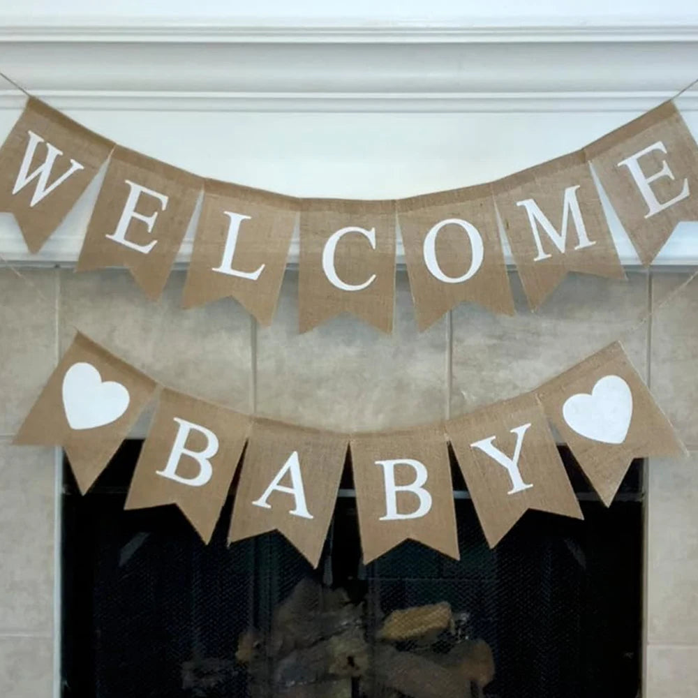 Bannière “Welcome Baby” en Toile de Jute – Décoration Baby Shower & Naissance