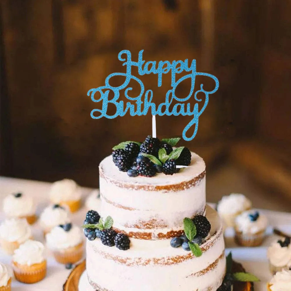 Cake Topper “Happy Birthday” Pailleté – Décoration de Gâteau d’Anniversaire