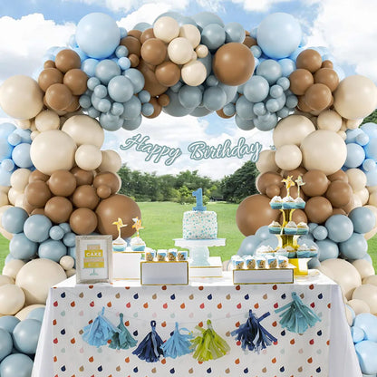 Kit Arche de Ballons Bleu Ciel, Marron & Beige – 135 Pièces – Baby Shower, Anniversaire & Gender Reveal