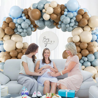 Kit Arche de Ballons Bleu Ciel, Marron & Beige – 135 Pièces – Baby Shower, Anniversaire & Gender Reveal