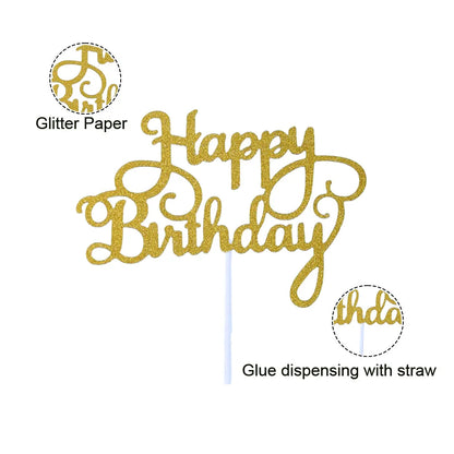 Cake Topper “Happy Birthday” Pailleté – Décoration de Gâteau d’Anniversaire