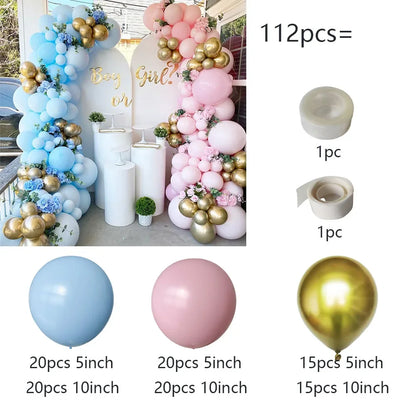 Kit Arche de Ballons Baby Shower Bleu & Rose – 112 Pièces – Gender Reveal & Anniversaire
