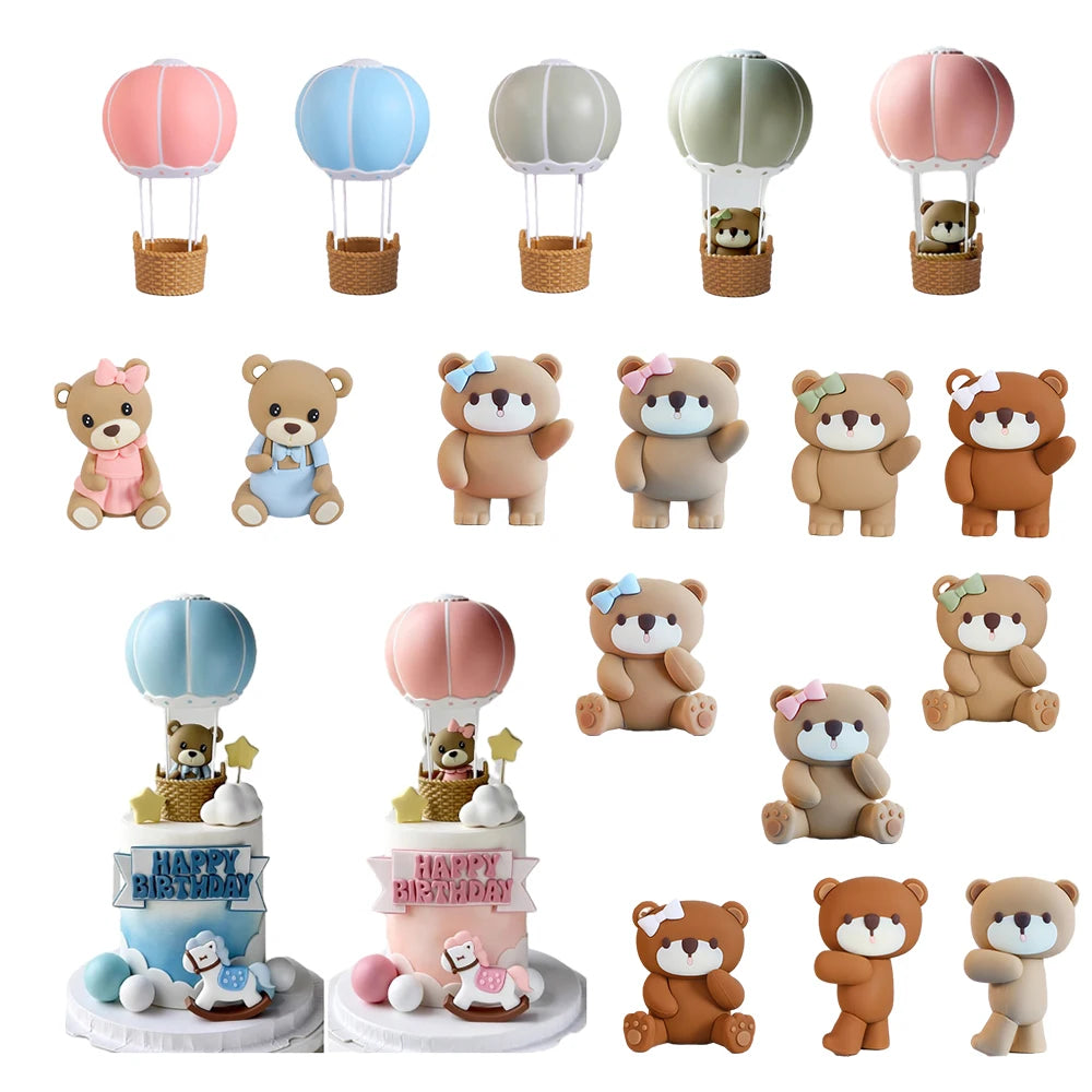 Cake Topper Montgolfière avec Ourson – Décoration Gâteau Baby Shower & Anniversaire