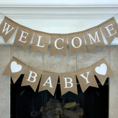 Bannière “Welcome Baby” en Toile de Jute – Décoration Baby Shower & Naissance