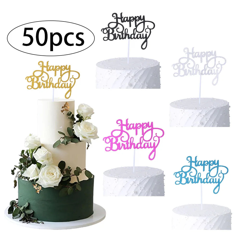 Cake Topper “Happy Birthday” Pailleté – Décoration de Gâteau d’Anniversaire