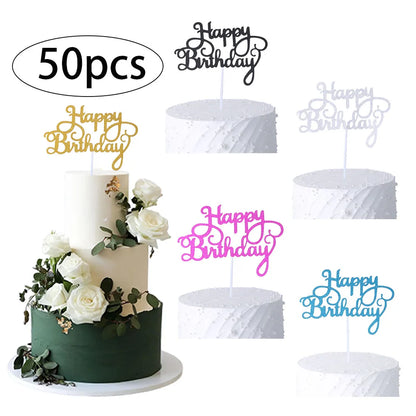 Cake Topper “Happy Birthday” Pailleté – Décoration de Gâteau d’Anniversaire
