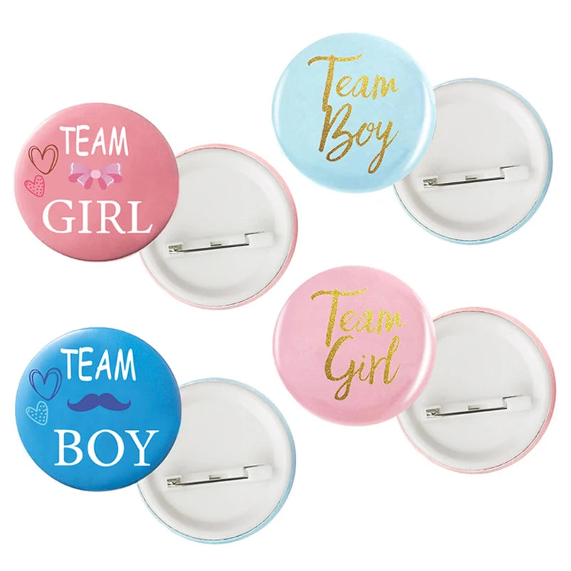 Lot de 10 Badges Team Boy & Team Girl – Accessoires Gender Reveal & Baby Shower
