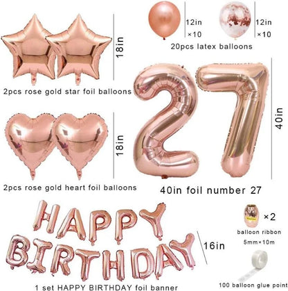 Kit Décoration Anniversaire 27 Ans Rose Gold – Ballons, Bannière & Chiffres 27