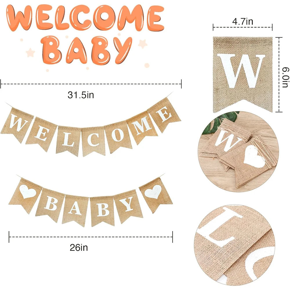 Bannière “Welcome Baby” en Toile de Jute – Décoration Baby Shower & Naissance
