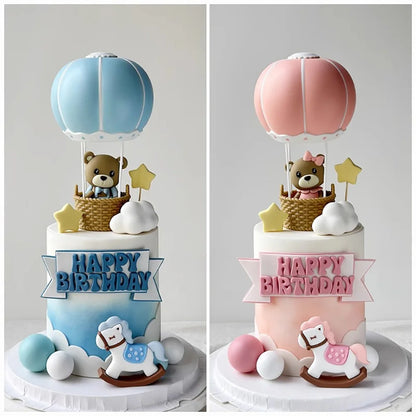 Cake Topper Montgolfière avec Ourson – Décoration Gâteau Baby Shower & Anniversaire