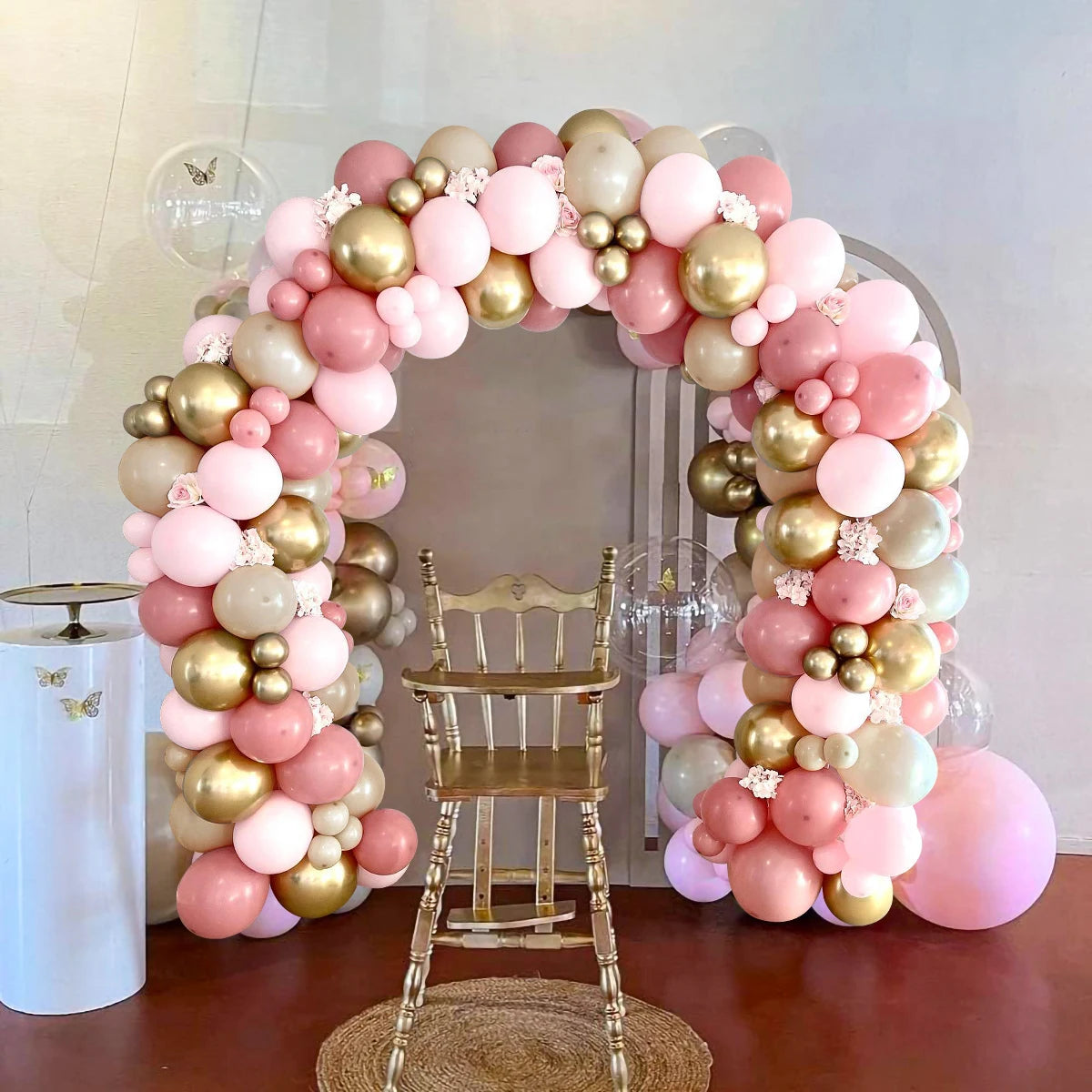 Kit Arche de Ballons Rose, Blanc, Beige & Or – 117 Pièces – Décoration Anniversaire, Mariage & Baby Shower