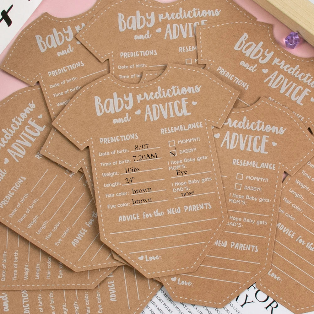 10 ou 20 Cartes Prédictions & Conseils Baby Shower – Jeu et Souvenir pour Future Maman