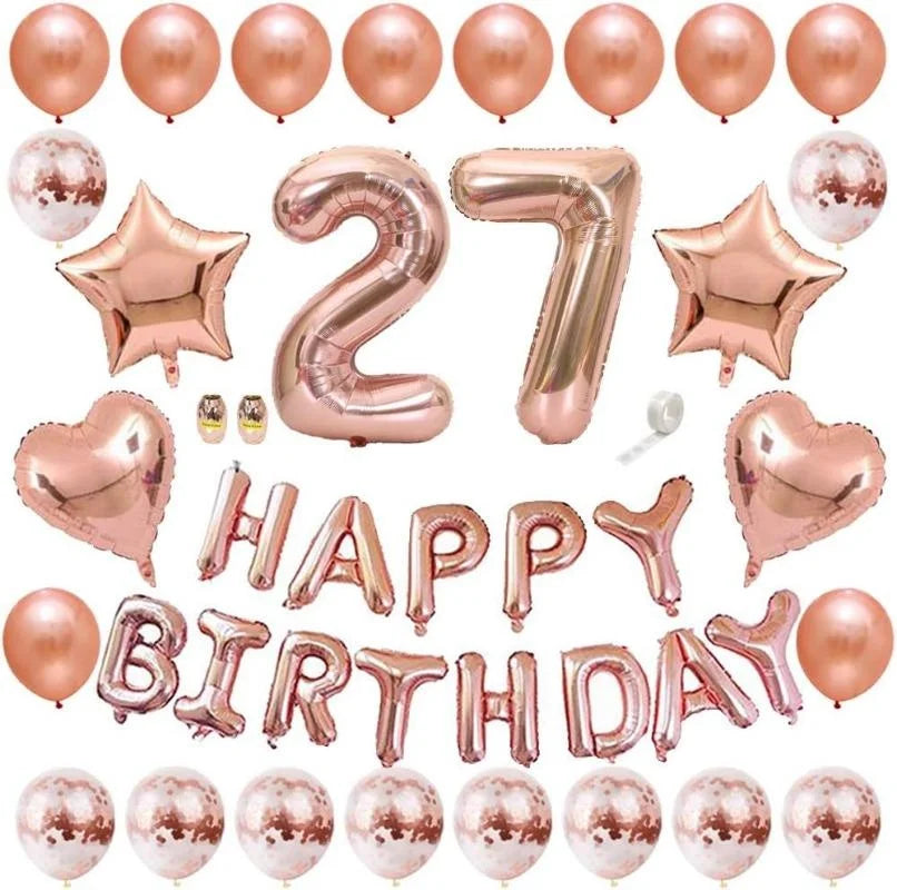 Kit Décoration Anniversaire 27 Ans Rose Gold – Ballons, Bannière & Chiffres 27