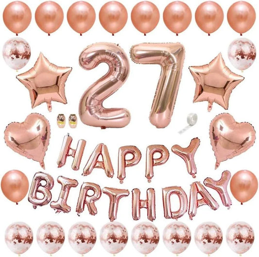 Kit Décoration Anniversaire 27 Ans Rose Gold – Ballons, Bannière & Chiffres 27