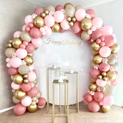 Kit Arche de Ballons Rose, Blanc, Beige & Or – 117 Pièces – Décoration Anniversaire, Mariage & Baby Shower