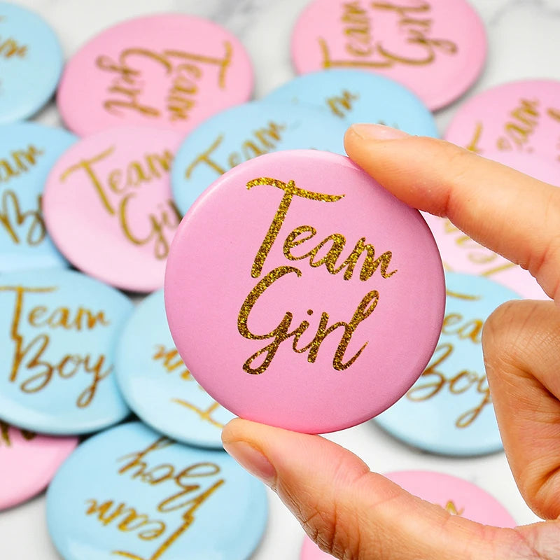 Lot de 10 Badges Team Boy & Team Girl – Accessoires Gender Reveal & Baby Shower