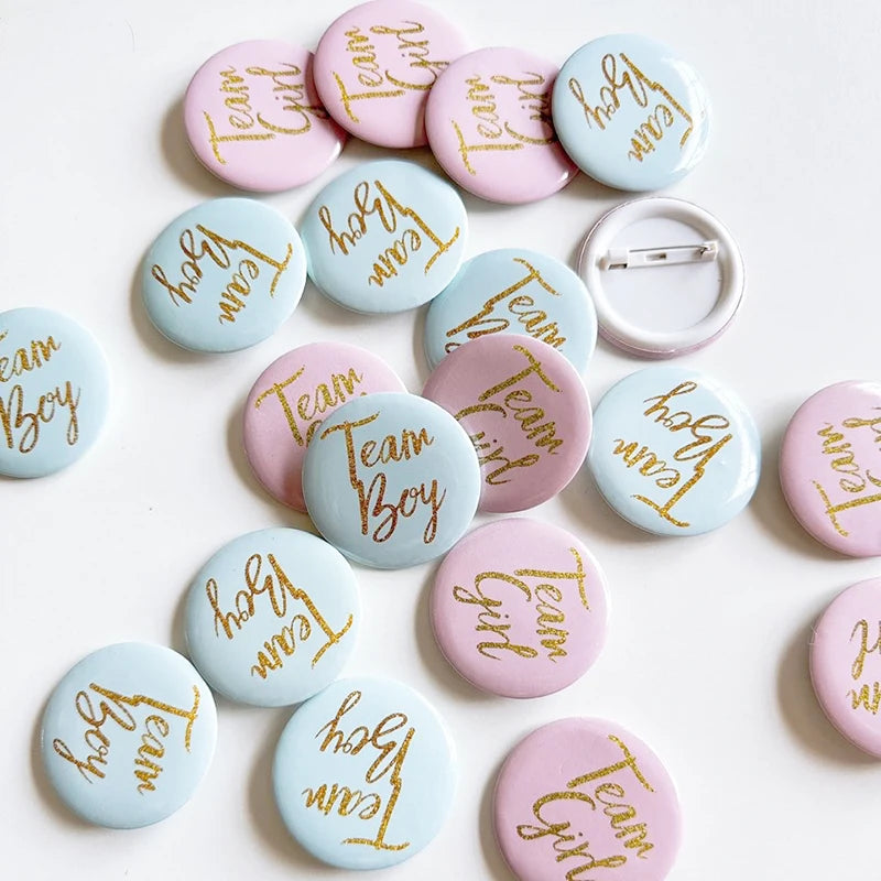Lot de 10 Badges Team Boy & Team Girl – Accessoires Gender Reveal & Baby Shower