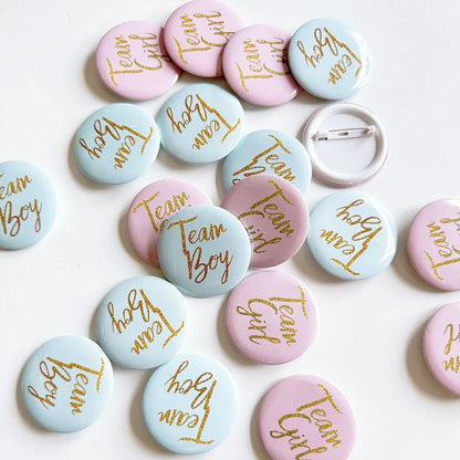 Lot de 10 Badges Team Boy & Team Girl – Accessoires Gender Reveal & Baby Shower