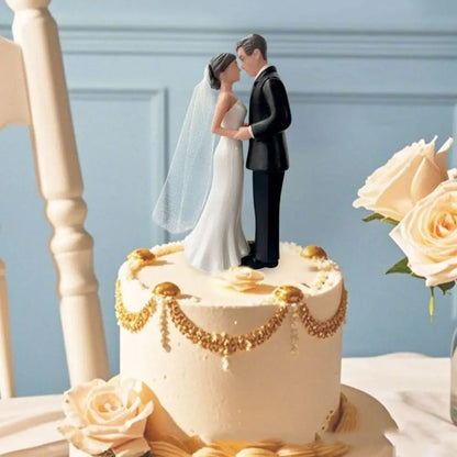 Figurine de Mariage pour Gâteau – Couple de Mariés Élégant Blanc & Noir | Décoration Wedding Cake