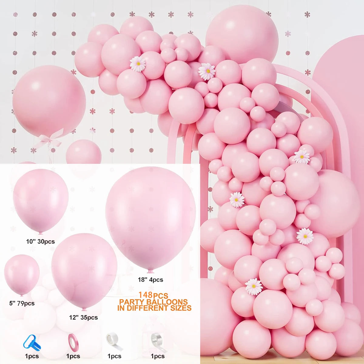 Kit Arche de Ballons Rose Pastel 148 Pièces – Baby Shower, Anniversaire, Mariage