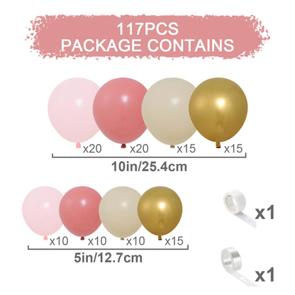 Kit Arche de Ballons Rose, Blanc, Beige & Or – 117 Pièces – Décoration Anniversaire, Mariage & Baby Shower