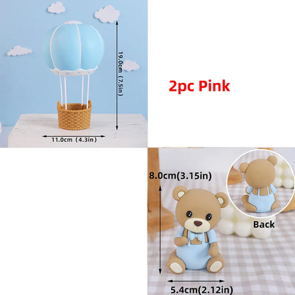 Cake Topper Montgolfière avec Ourson – Décoration Gâteau Baby Shower & Anniversaire