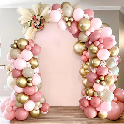 Kit Arche de Ballons Rose, Blanc, Beige & Or – 117 Pièces – Décoration Anniversaire, Mariage & Baby Shower