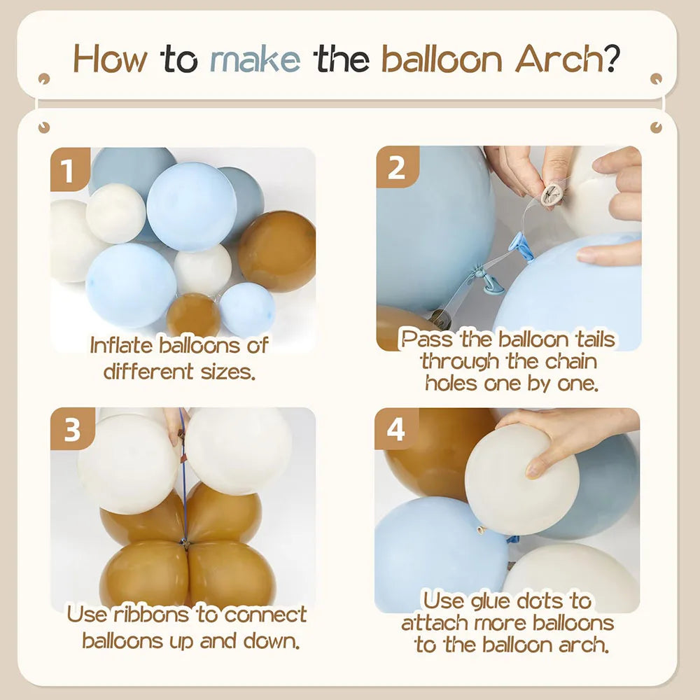 Kit Arche de Ballons Bleu Ciel, Marron & Beige – 135 Pièces – Baby Shower, Anniversaire & Gender Reveal