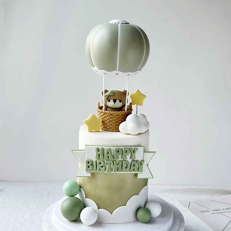 Cake Topper Montgolfière avec Ourson – Décoration Gâteau Baby Shower & Anniversaire