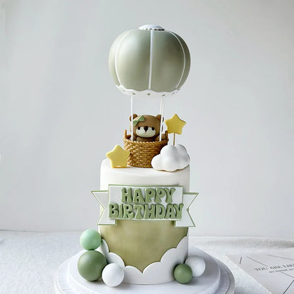 Cake Topper Montgolfière avec Ourson – Décoration Gâteau Baby Shower & Anniversaire