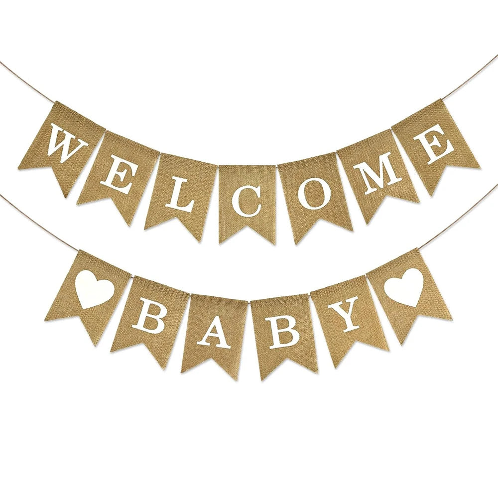 Bannière “Welcome Baby” en Toile de Jute – Décoration Baby Shower & Naissance