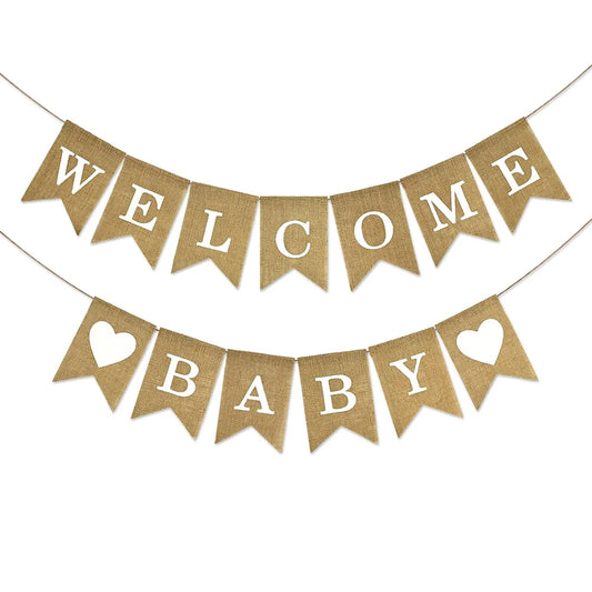 Bannière “Welcome Baby” en Toile de Jute – Décoration Baby Shower & Naissance